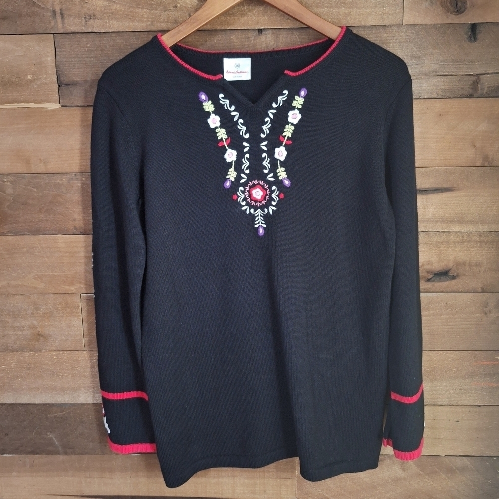 Hanna Andersson  Black Embroidered Cotton Sweater Youth Size 160 Or XL